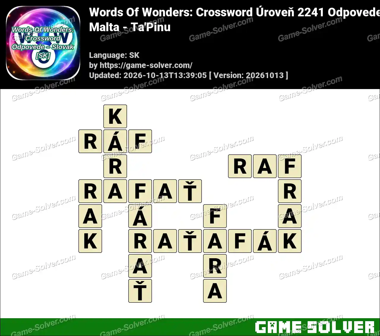Words Of Wonders: Crossword Úroveň 2241 Odpovede – Malta – Ta’Pinu